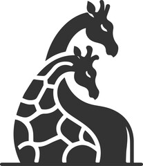 Giraffe rubbing its neck against another giraffe vector silhouette
