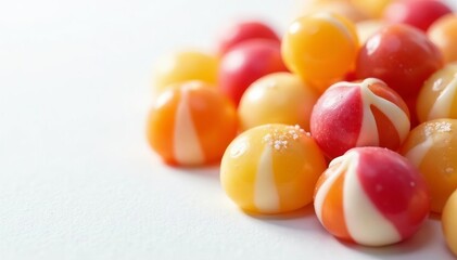 Close up shot of delicious candies against a white backdrop, close-up, indulgence
