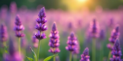 Obraz premium Close-up of vibrant purple meadow sage blossom in a field, wildflower, meadow sage