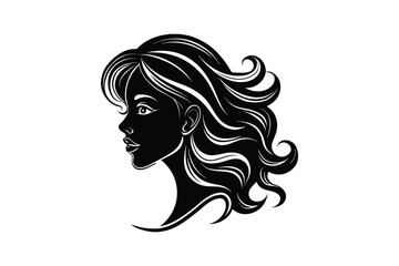 Beautiful woman Face silhouette Vector with long hair