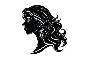Beautiful woman Face silhouette Vector with long hair