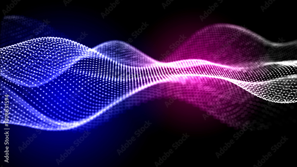 Poster futuristic wave of musical particles. stream of running data. 3d rendering