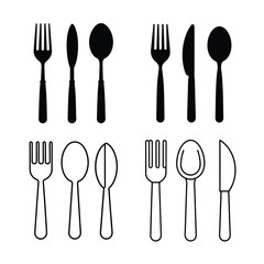 Simple Black and White Cutlery Set Illustrations