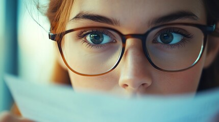 Closeup Female banker in a corporate office reviewing loan documents, business finance and professionalism