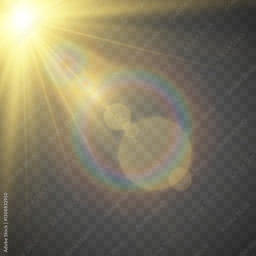 Aufkleber Warm sun rays and clear light flashes. Transparent background with glowing lens bursts and soft sparkles. A vector set for elegant brightness and shine.