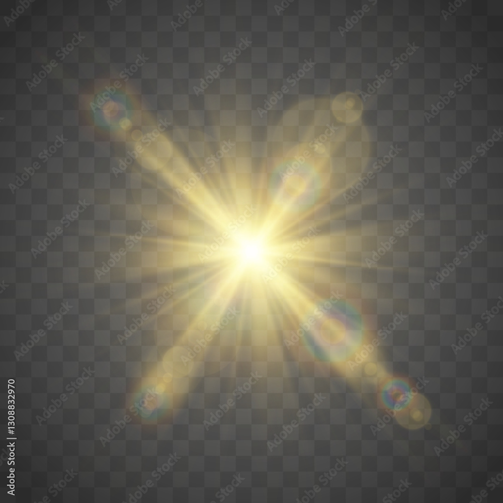 Aufkleber soft sun rays and glowing lens flares. transparent light bursts and sparkles shine with natural bril