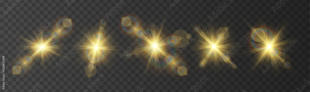Poster soft sun rays and glowing lens flares. transparent light bursts and sparkles shine with natural bril