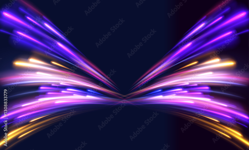 Poster Magic moving fast speed police lines. Laser beams luminous abstract sparkling isolated on a transparent background. Abstract neon color glowing lines background.	