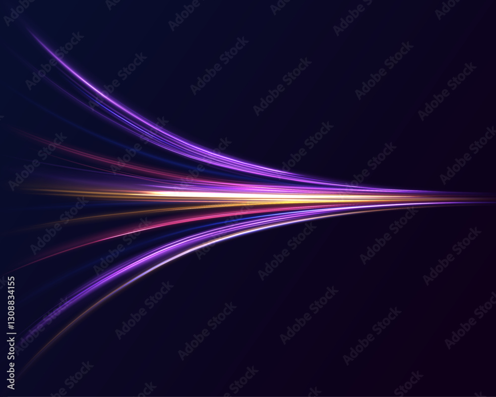 Poster magic luminous azure glow design element on dark background, flash luminosity, abstract neon motion 