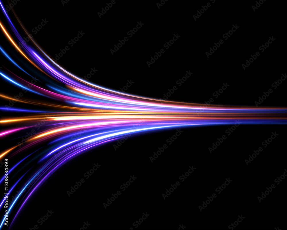 Fototapete magic luminous azure glow design element on dark background, flash luminosity, abstract neon motion 