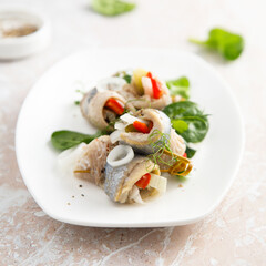 Rollmops herring with vegetables