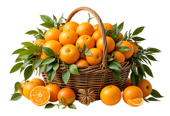 Juicy Orange Fruits in a Basket Ideal for Farm Fresh and Market Concepts on transparent background
