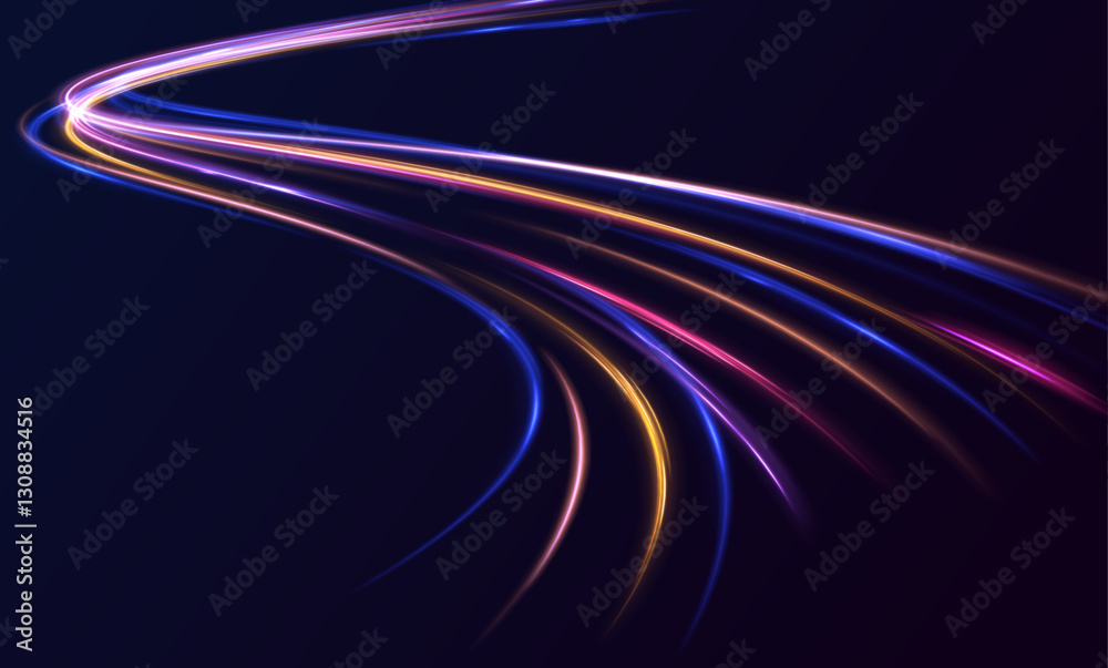 Poster low-poly construction of fine lines. vector art of dynamic light motion, light trail, high speed eff