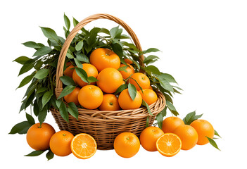 Juicy Orange Fruits in a Basket Ideal for Farm Fresh and Market Concepts on transparent background