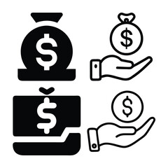 Simple Black and White Financial Icons Set