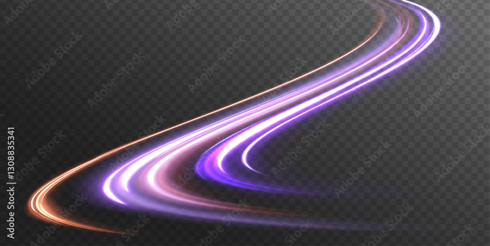 Leinwandbilder Abstract light lines of movement and speed with purple color sparkles. Laser beams luminous abstract sparkling isolated on a transparent background. Abstract neon color glowing lines background.