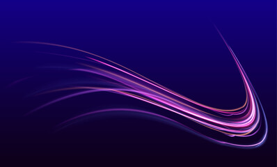 High speed effect motion blur night lights blue and red. Abstract glowing lines in motion, suitable for contemporary artwork. Vibrant neon waves on dark backdrop.	