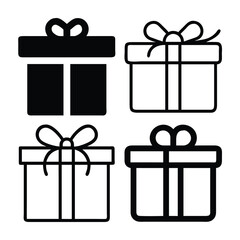 Four simple gift box icons in black and white.