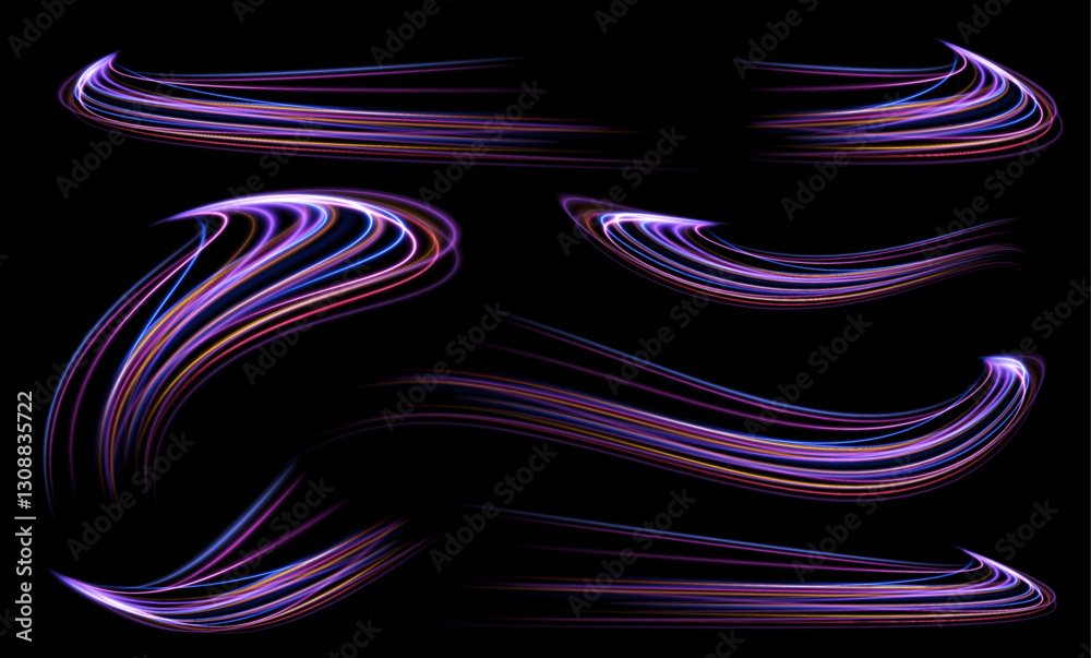 Poster a large set of low-poly designs made of thin lines in the form of branches, spirals and arcs. high s