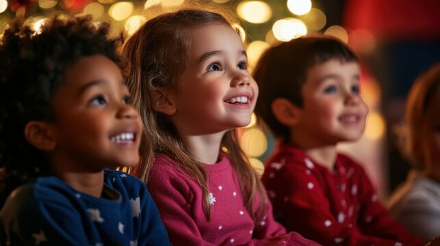 Group of children watching christmas puppets show