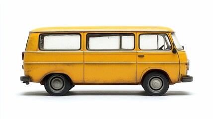 Vintage yellow van, isolated on white background
