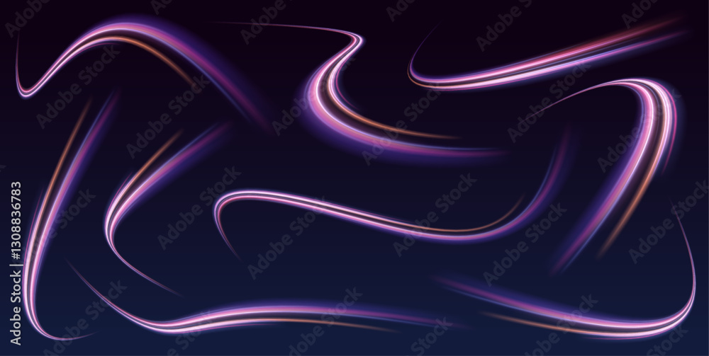 Leinwandbilder Speed connection vector background. A large set of low-poly designs made of thin lines in the form of branches, spirals and arcs. Long exposure of motorways as speed.	