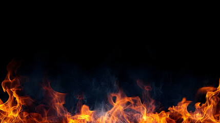 Intense Orange Flames And Smoke Against Dark Background Depicting Burning Heat Energy And Dramatic Effect