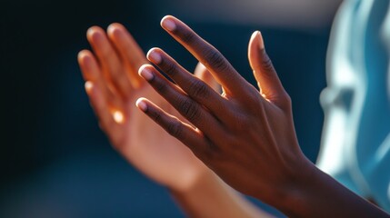 Two african adult hands clapping in natural light