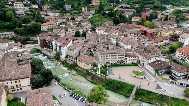 Aerial view of old historical city Downtown of Rovereto in North Italy