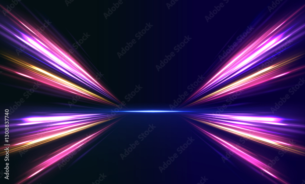 Poster laser beams luminous abstract sparkling isolated on a transparent background. acceleration speed mot