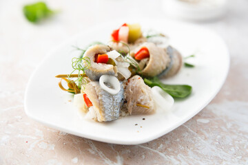 Rollmops herring with vegetables