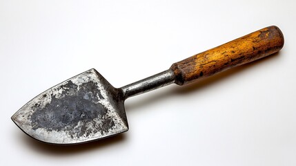Weathered garden trowel, studio shot, white background, gardening
