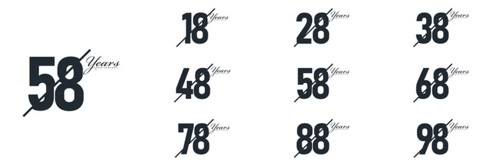 collection numbers Anniversary logo set icon vector design, black and white background