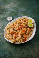 Rice and chicken and sweet chili sauce