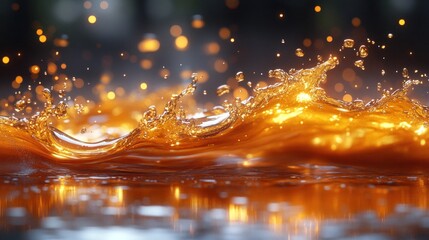 Golden liquid splash in vibrant light