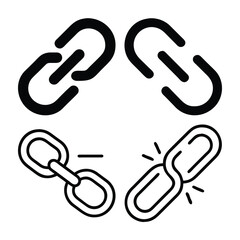 Broken Link Icon Set: Illustrating Connection Failure