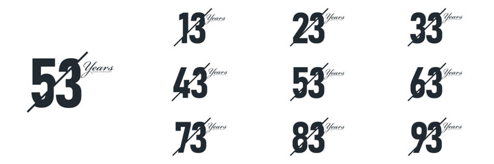 collection numbers Anniversary logo set icon vector design, black and white background
