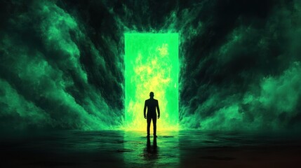 Man facing glowing portal
