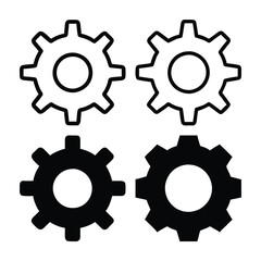 Four Simple Black and White Gear Icons