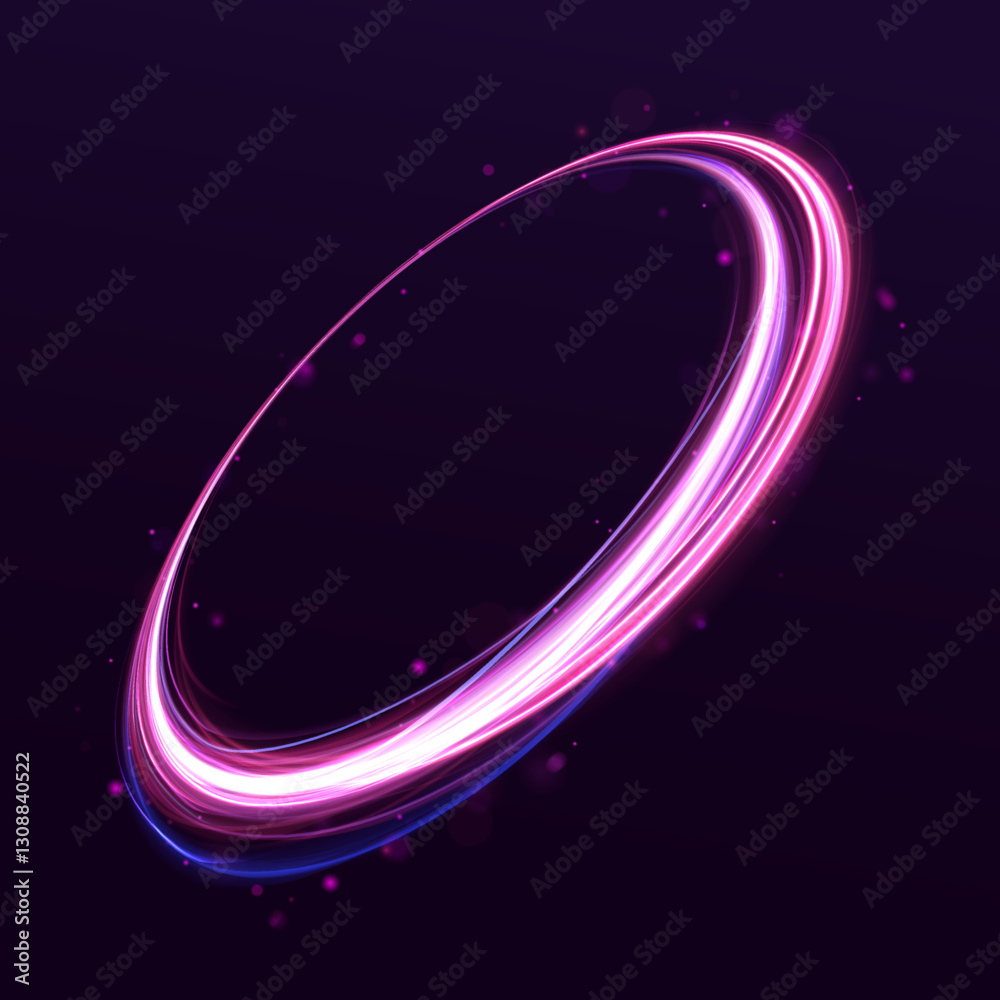 Poster Neon ellipse in the form of speed. Glowing spiral. Abstract neon color glowing lines background. The energy flow tunnel. Shine round frame with light circles light effect.	