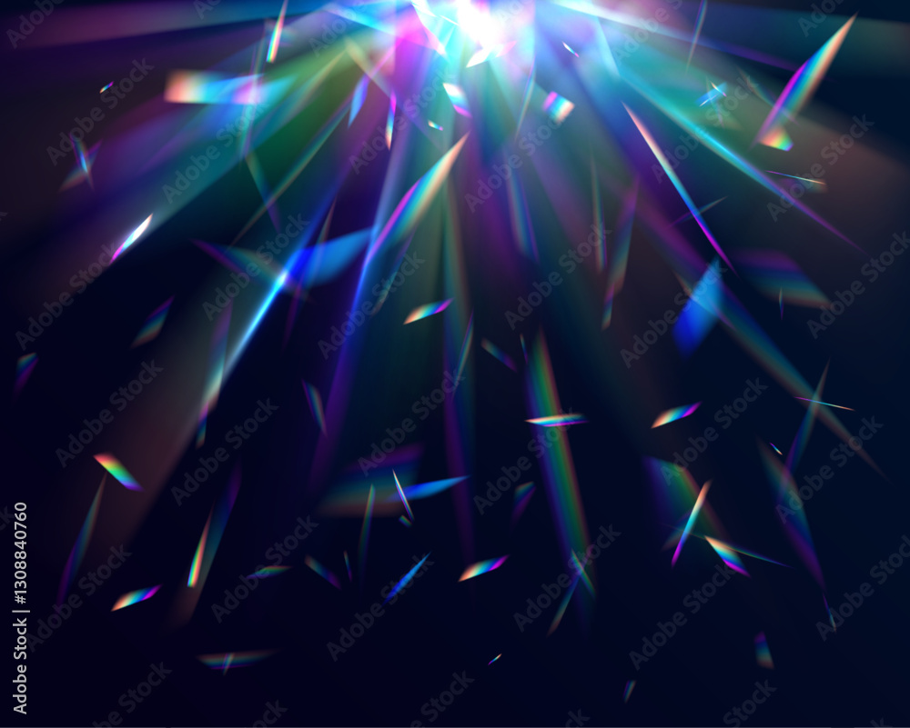 Leinwandbilder Holographic falling confetti glitters isolated on transparent background. Transparent light refraction pattern for adding effects to backgrounds and objects. Vector illustration.	