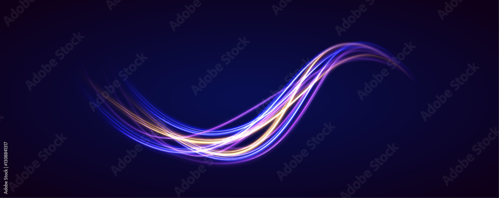 Poster image with the effect of high-speed movement on the road. abstract fire flare trace lens flares. exp