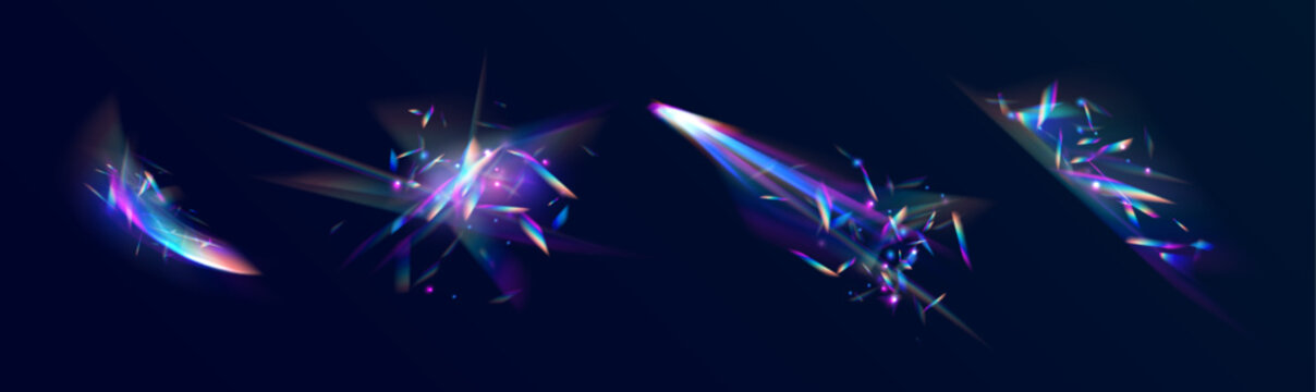 Set Rainbow crystal light leak flare reflection effect. Transparent refraction elements. Transparent refractive elements reflecting the rainbow crystal. Vector illustration.	