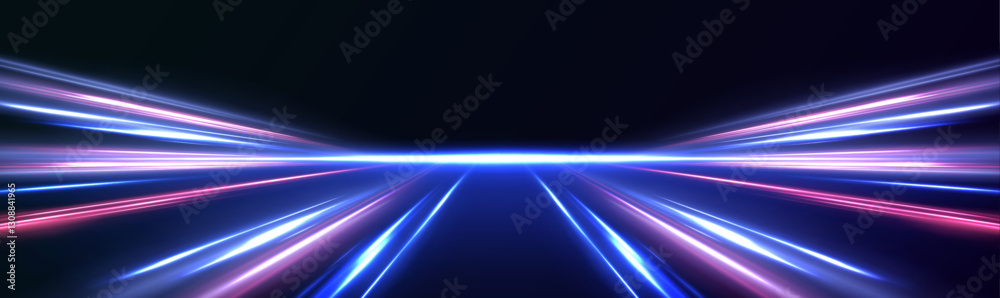 Poster Abstract speed lines and glowing neon effects symbolize the rapid pace of digital innovation. These elements capture the essence of high-speed wireless data transmission.