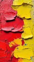 Textured abstract art depicting red and yellow paint strokes