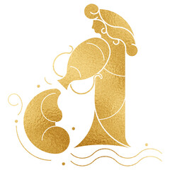 Gold Aquarius  png Alphonse Mucha's zodiac sign, sticker famous Art Nouveau artwork, transparent background, remixed by rawpixel