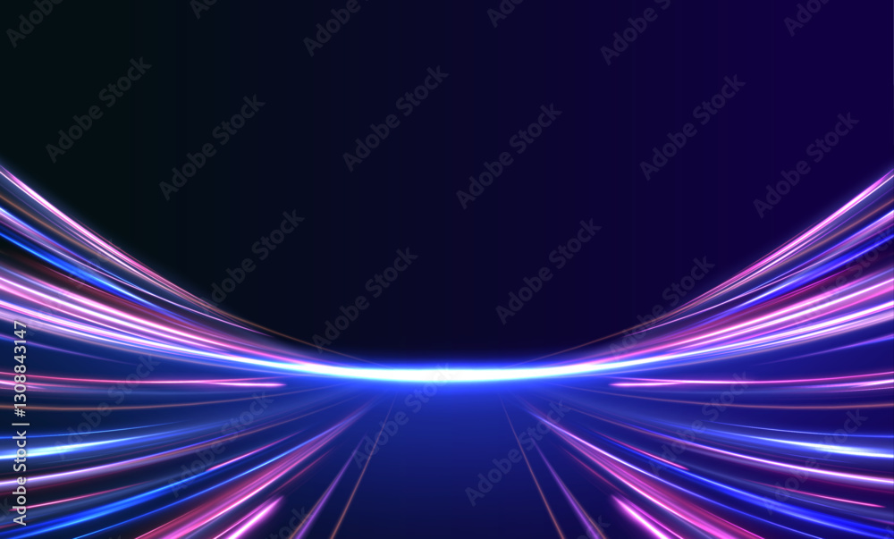 Leinwandbilder Dynamic motion and glowing light trails represent the future of data transmission technologies. These visuals showcase the growing potential of 5G networks and the power of high-speed wireless.