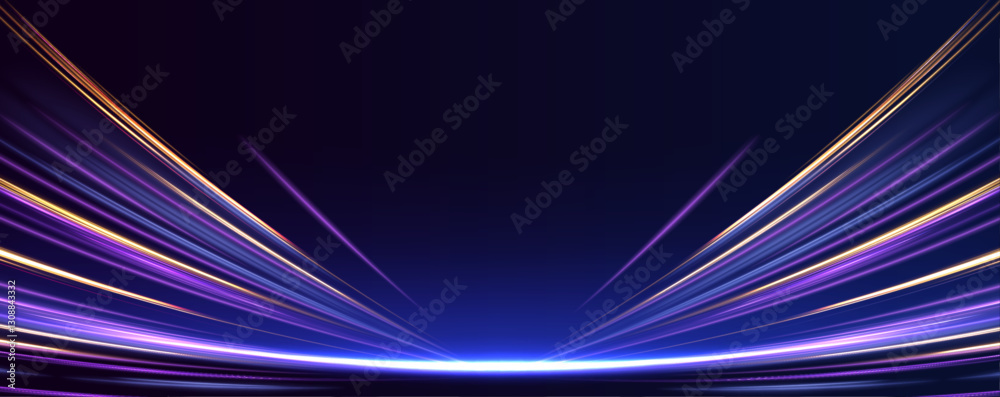 Poster Neon glowing lines and dynamic light trails create a visual representation of high-speed internet communication. This concept highlights the power of fiber optics and the future of wireless networks.