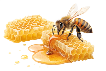 Honey Bee Flying Towards Honeycomb, Capturing the Natural Process of Pollination and Honey Production, Perfect for Wildlife and Nature Themes, Isolated on Transparent Background. AI Generated 
