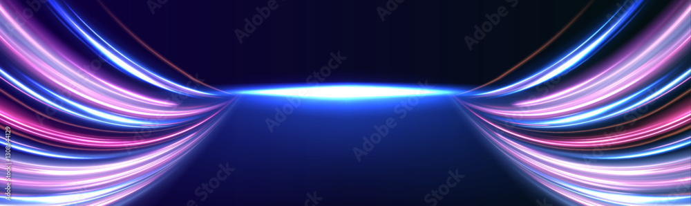 Fototapete Abstract light motion and glowing speed lines demonstrate the rapid growth of high-tech communication systems. These innovations play a vital role in the development of 5G and 6G wireless networks.